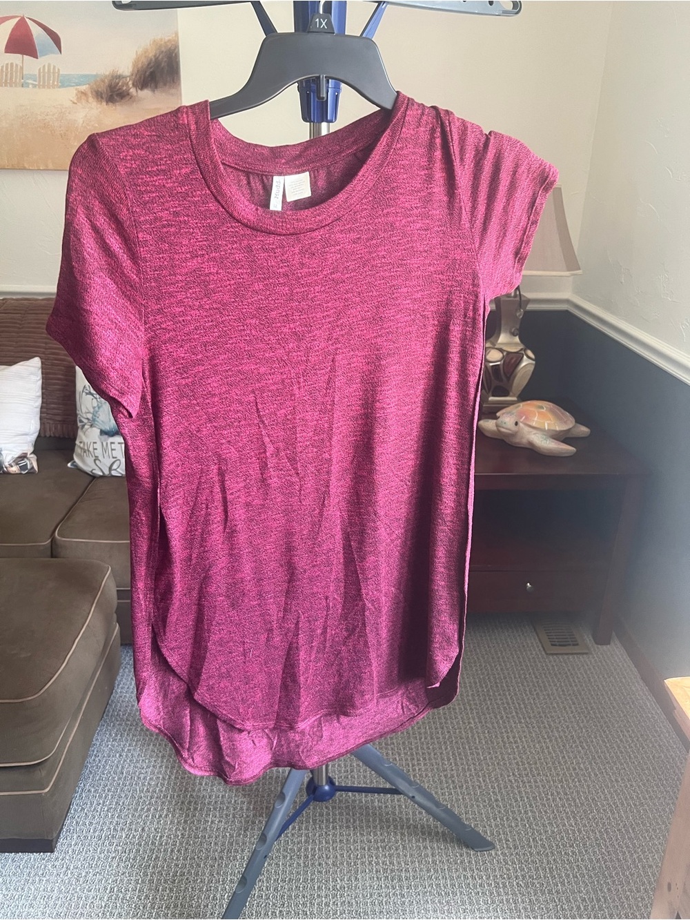 Mudd Burgundy Solid Crew Neck Knit Pullover Short Sleeve T-Shirt Women’s M #447